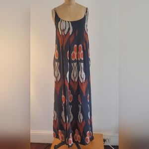 Anthropologie Boho Nikki Maxi Dress, Black With Orange/Brown Motives, Size S